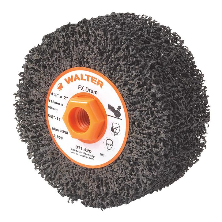 07L420 | FX™ Cleaning and Finishing Drum 4-1/4" x 2", 5/8"-11 Arbor, Coarse, Non-Woven