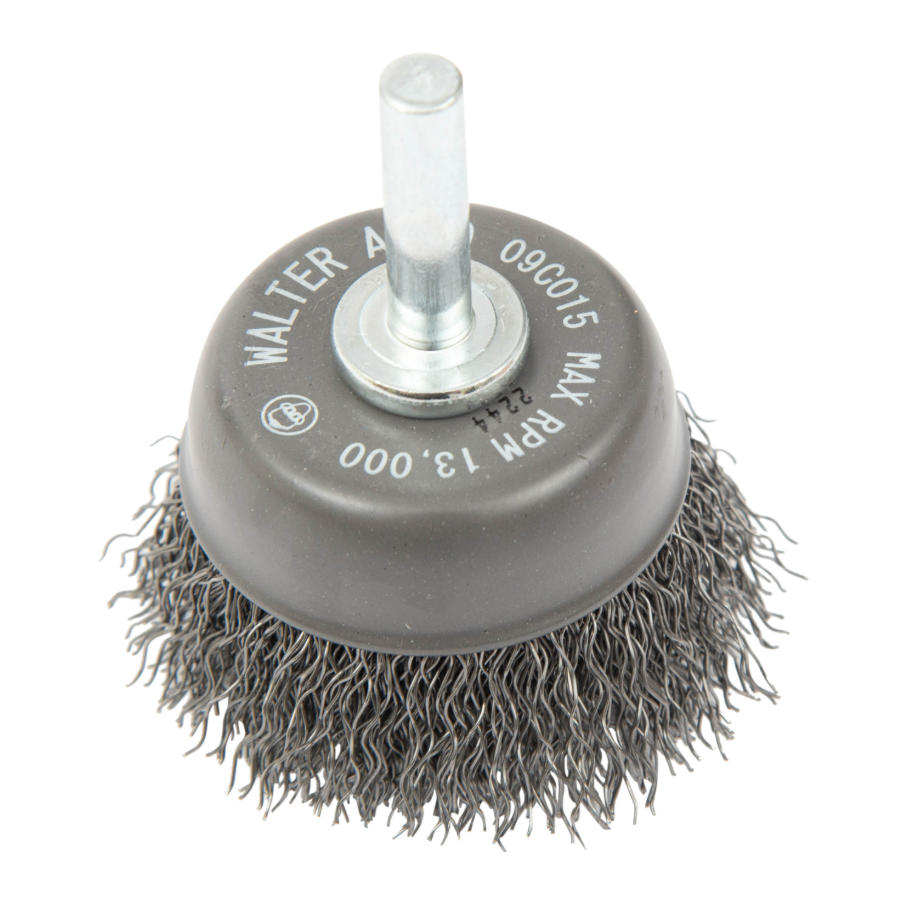 09C015 | All Metal™ Mounted Wire Brush 1-1/2", 1/4" Arbor, Crimped Wires Steel Wires