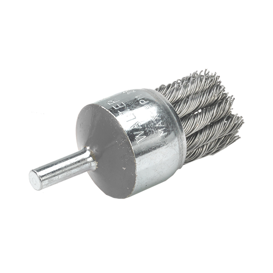 09C020 | All Metal™ Mounted Wire Brush 1-1/8", 1/4" Arbor, Knot-Twisted Steel Wires