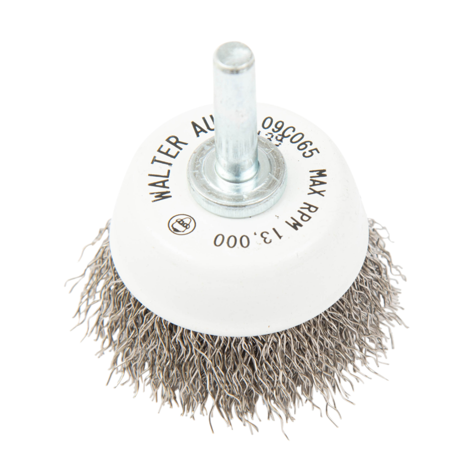 09C065 | All Metal™ Mounted Wire Brush 1-1/2", 1/4" Arbor, Crimped Wires Stainless Steel Wires