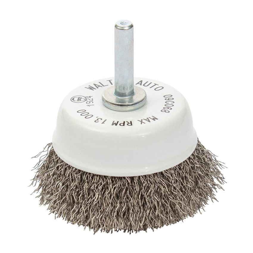 09C068 | All Metal™ Mounted Wire Brush 2-3/8", 1/4" Arbor, Crimped Wires Stainless Steel Wires