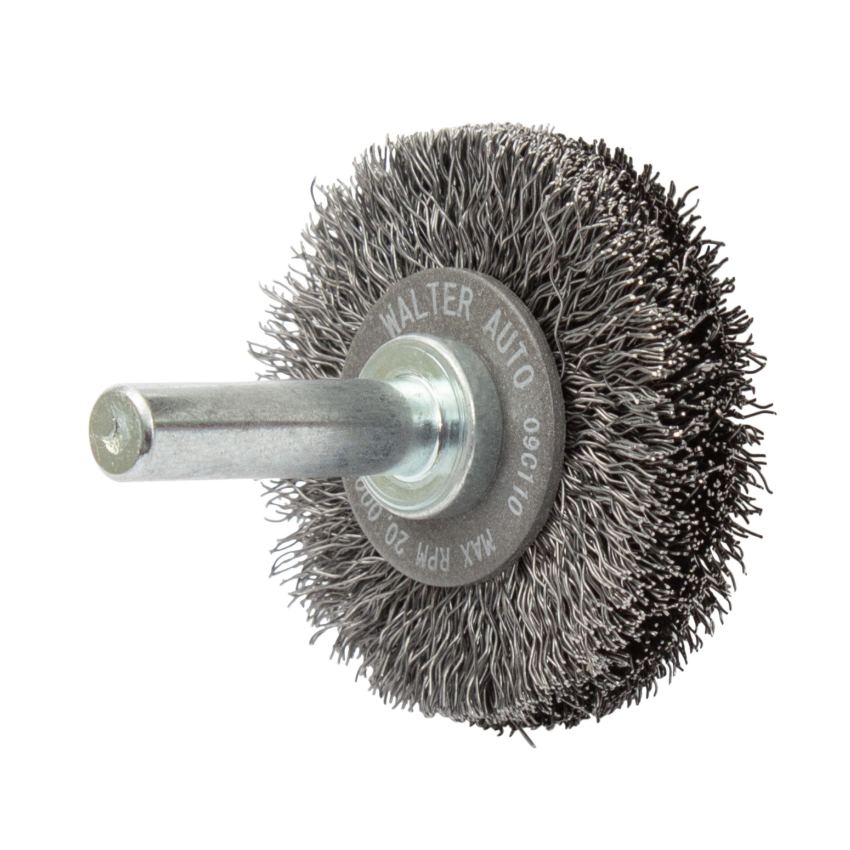 09C110 | All Metal™ Mounted Wire Brush 1-3/8", 1/4" Arbor, Crimped Wires Steel Wires