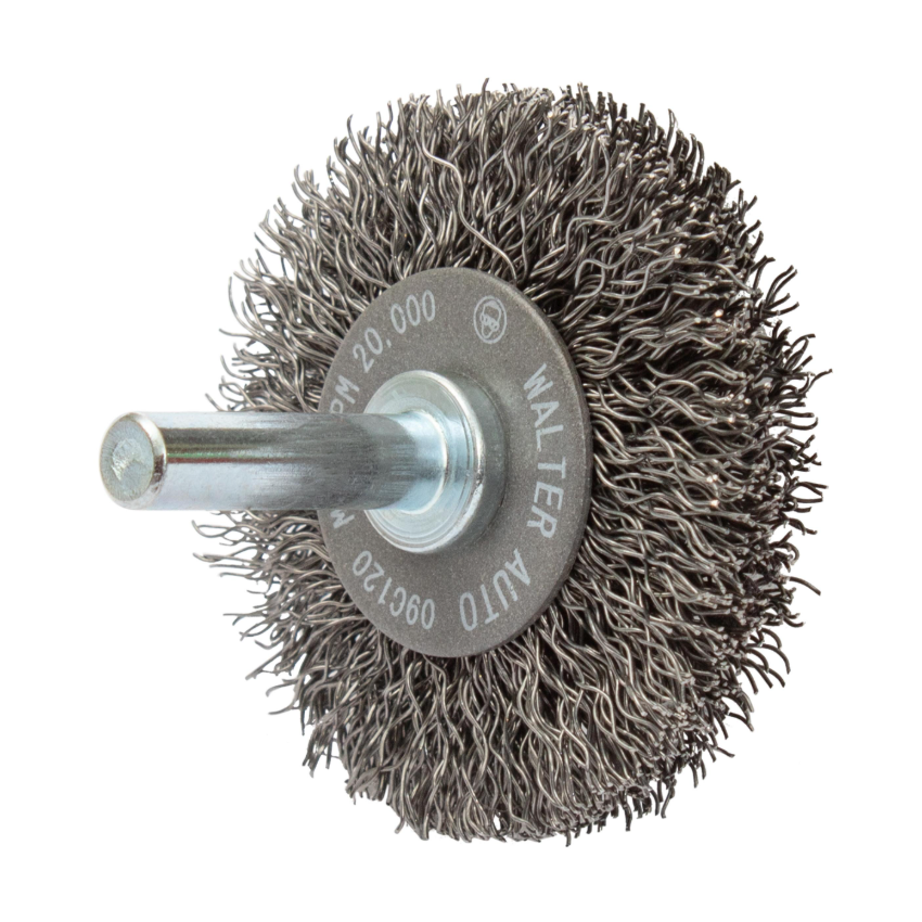 09C120 | All Metal™ Mounted Wire Brush 2", 1/4" Arbor, Crimped Wires Steel Wires