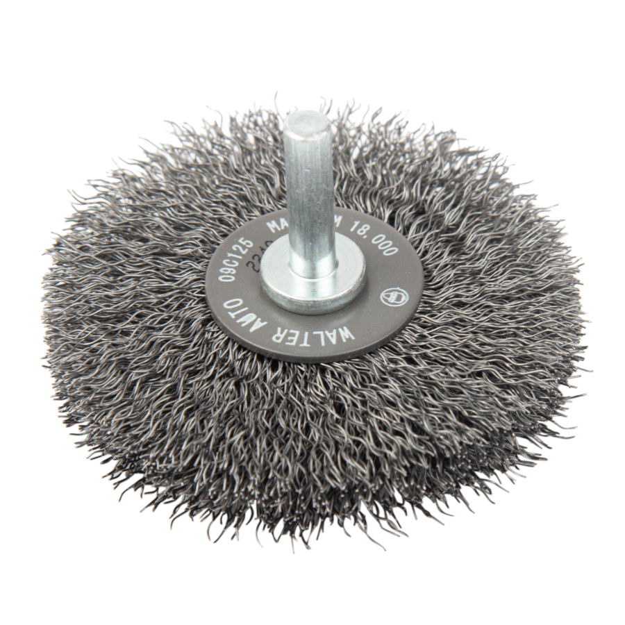 09C125 | All Metal™ Mounted Wire Brush 3", 1/4" Arbor, Crimped Wires Steel Wires