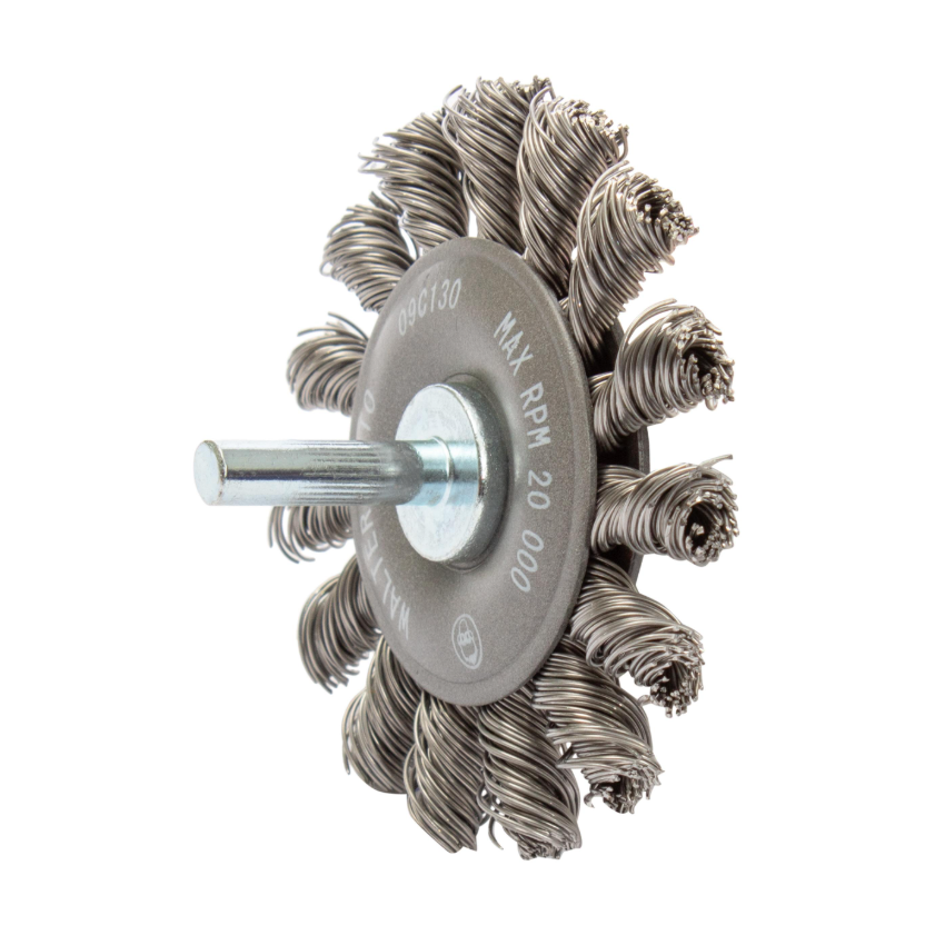 09C130 | All Metal™ Mounted Wire Brush 2-3/4", 1/4" Arbor, Knot-Twisted Steel Wires
