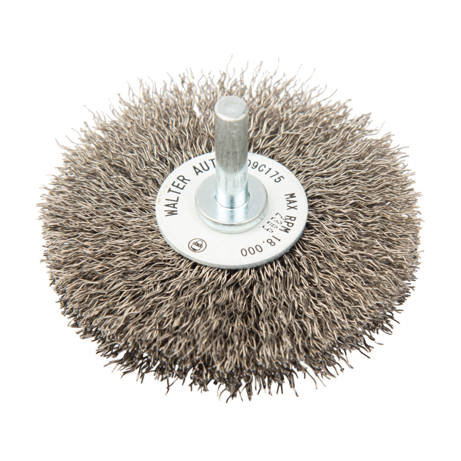 09C175 | All Metal™ Mounted Wire Brush 3", 1/4" Arbor, Crimped Wires Stainless Steel Wires