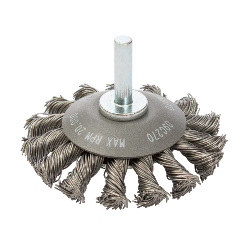 09C270 | All Metal™ Mounted Wire Brush 3", 1/4" Arbor, Knot-Twisted Steel Wires