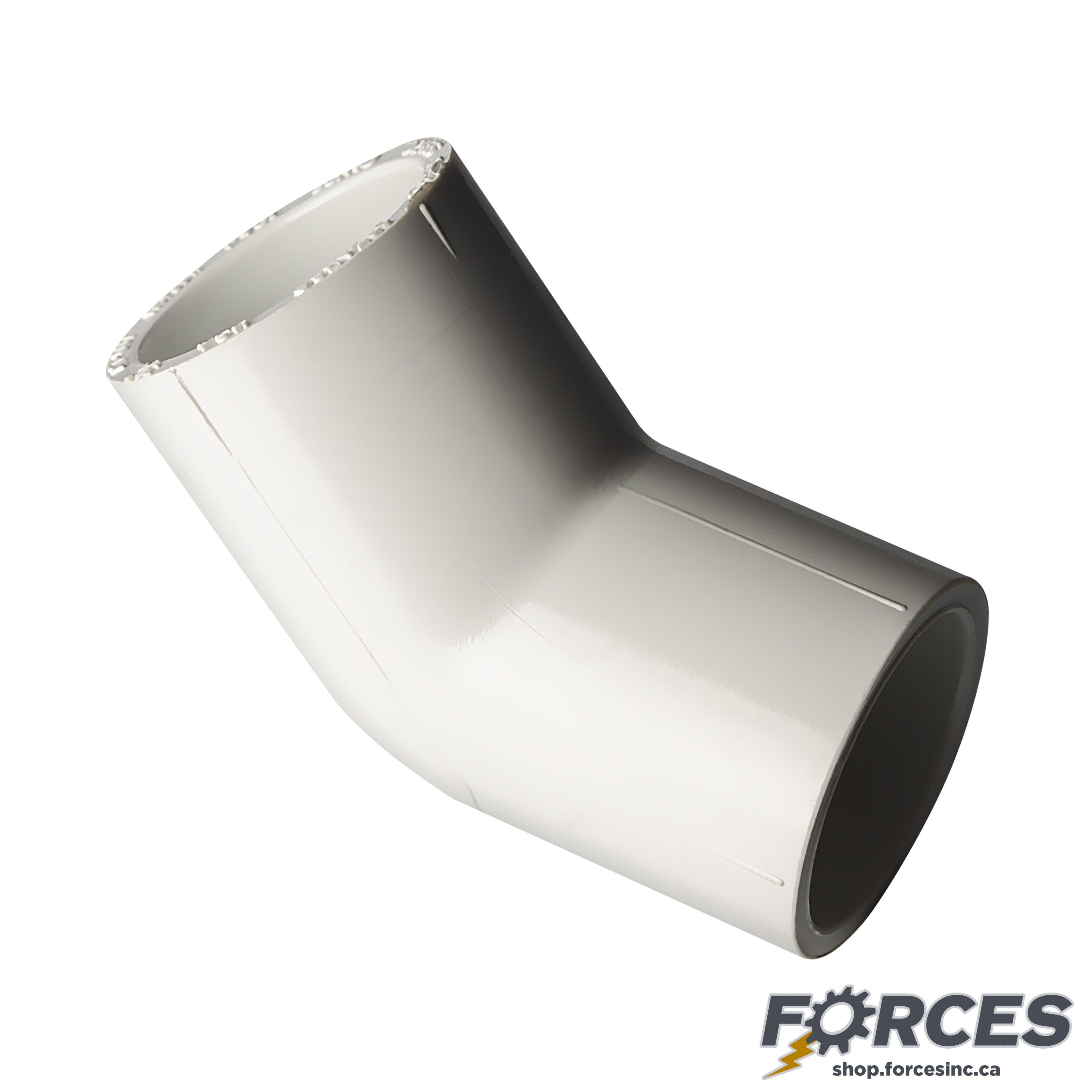 1-1/2" 45° Elbow (Socket) Sch 40 - PVC white | 417015W - Forces Inc