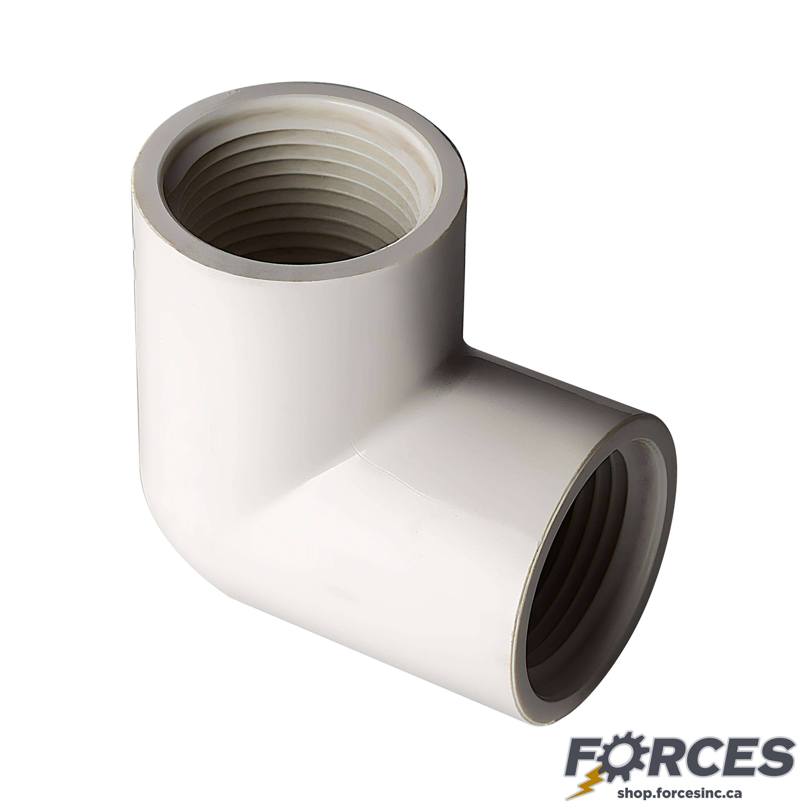 1-1/2" 90° Elbow (FPT x FPT) Sch 40 - PVC white | 408015W - Forces Inc