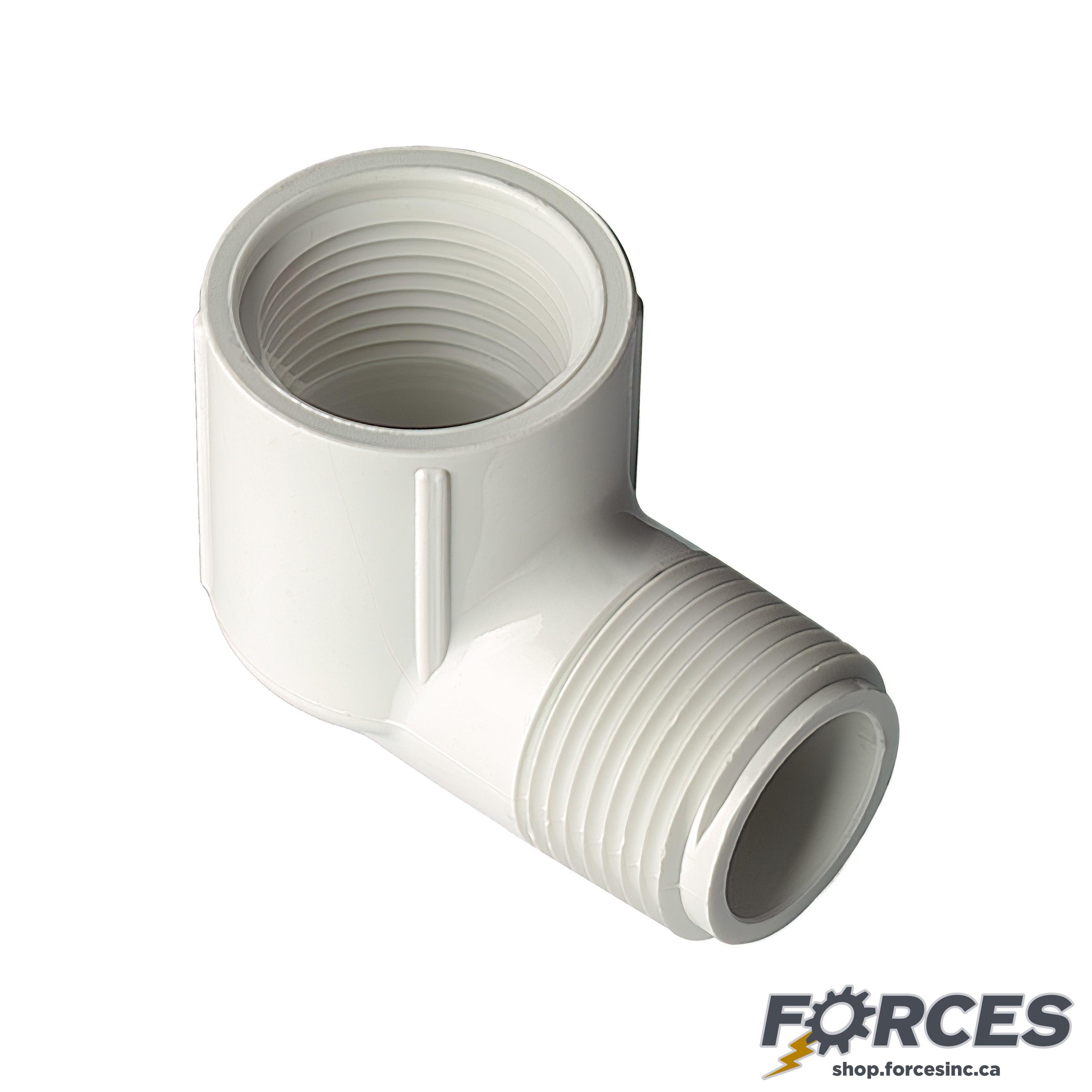 1-1/2" 90° Elbow (FPT x MPT) Sch 40 - PVC white | 412015W - Forces Inc
