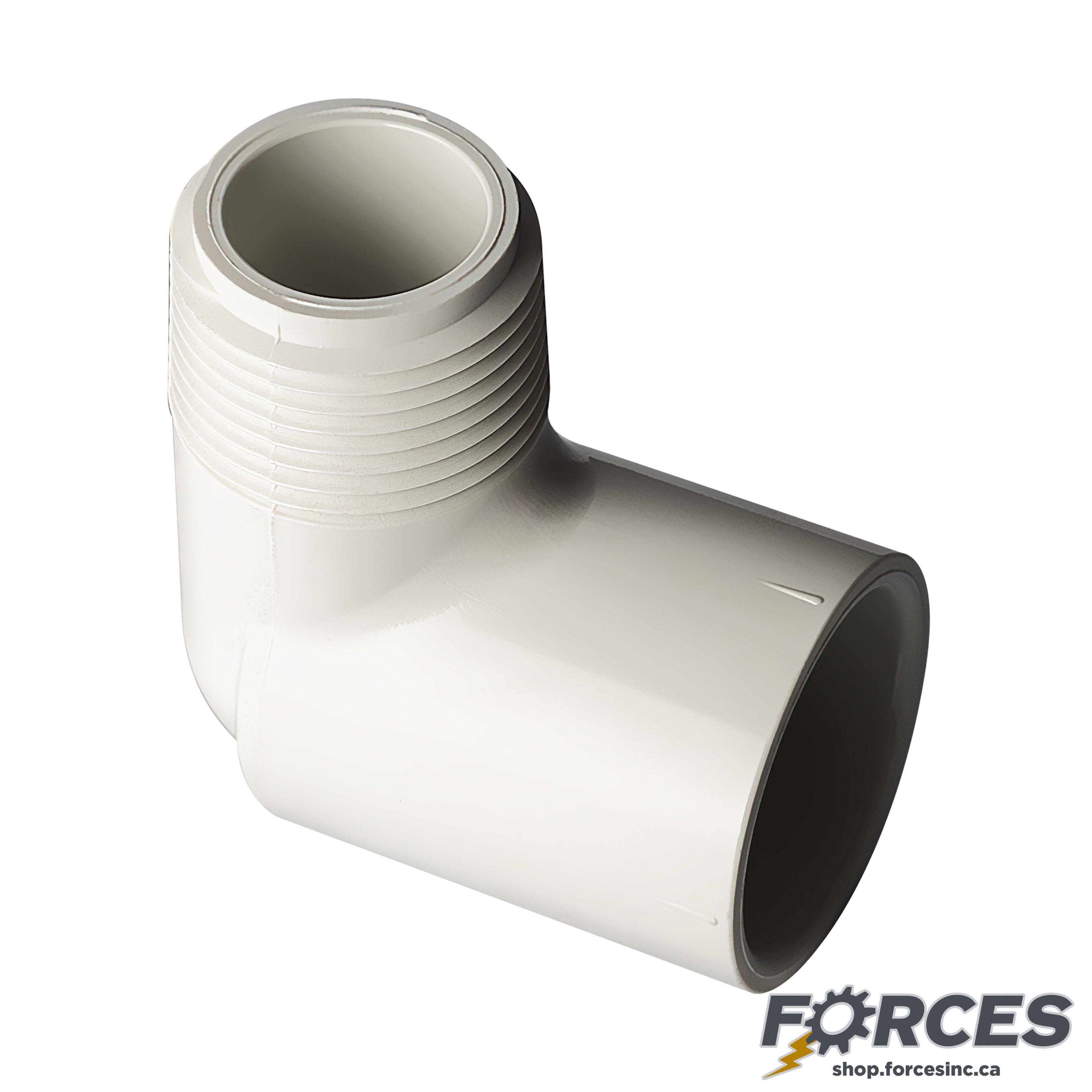 1-1/2" 90° Elbow (SOC x MPT) Sch 40 - PVC white | 410015W - Forces Inc