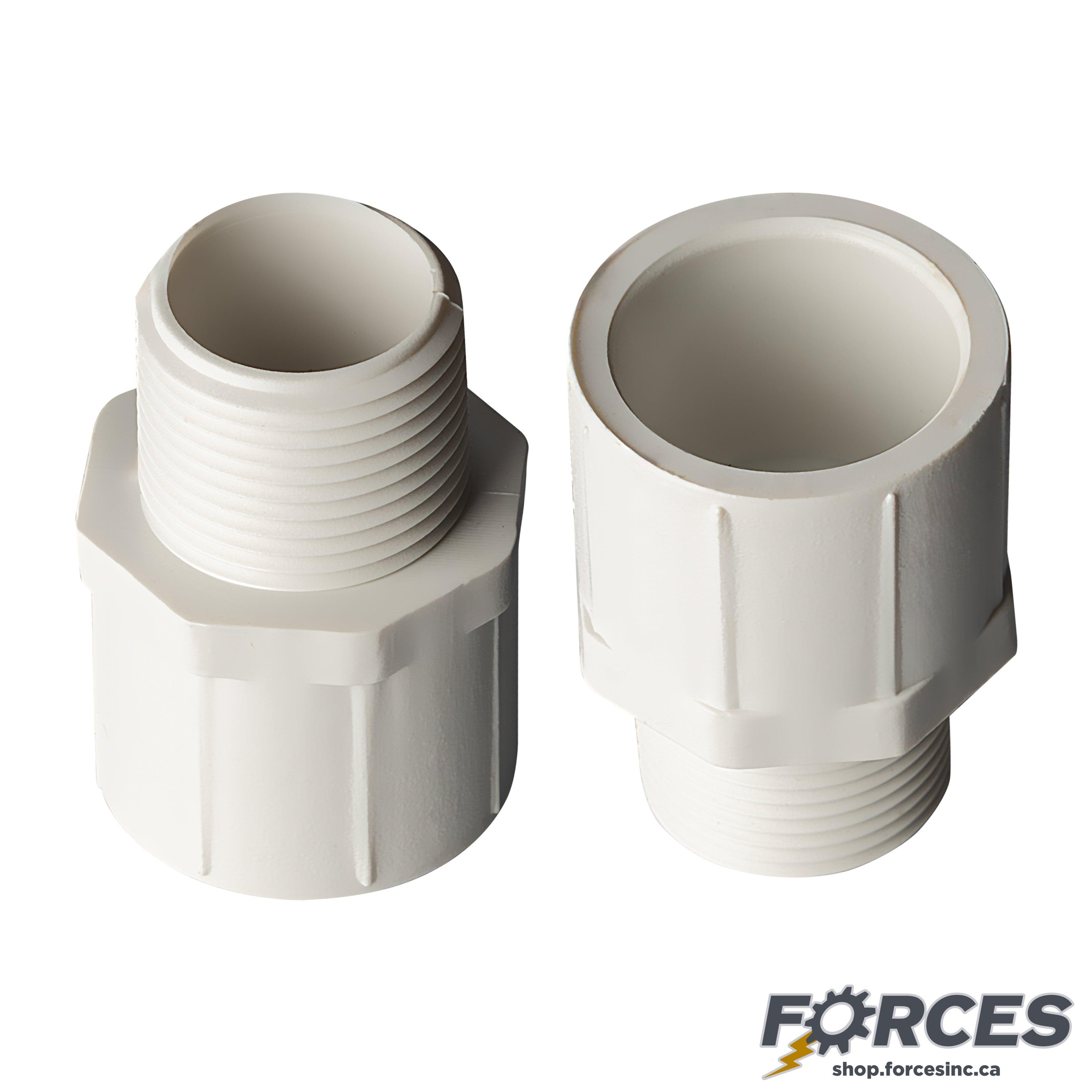 1-1/2" Adapter (SOC x MPT) Sch 40 - PVC white | 436015W - Forces Inc