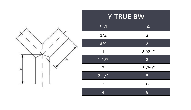 1-1/2" Butt Weld True Wye - Stainless Steel 316 - Forces Inc