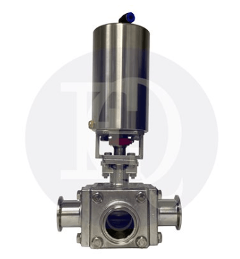 1-1/2" Tri-Clamp T-Port 3 Way Ball Valve W/ Actuator - SS 316 - Forces Inc
