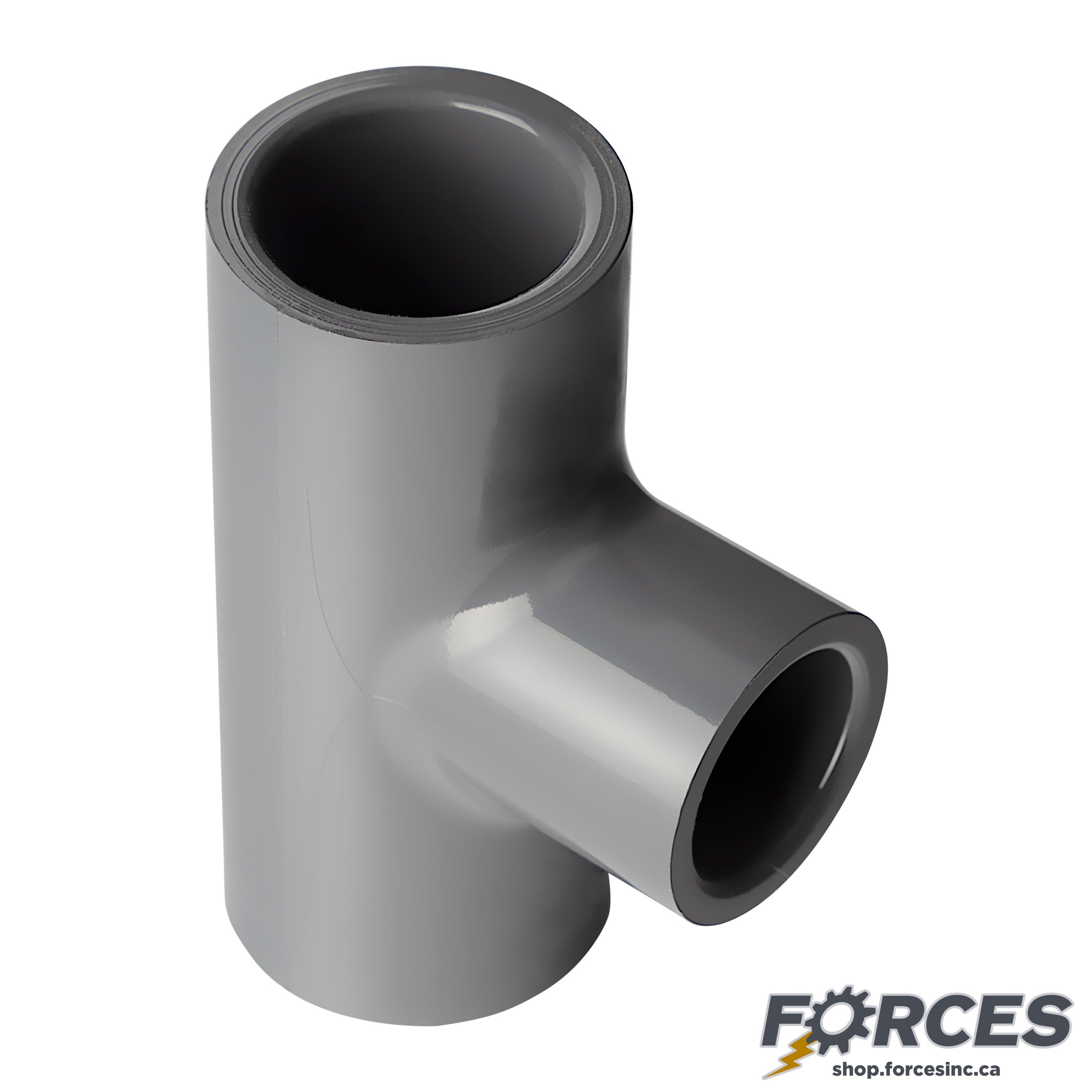 1-1/2" x 1-1/2" x 3/4" Socket Reducing Tee Sch 80 - PVC Grey | 801210 - Forces Inc