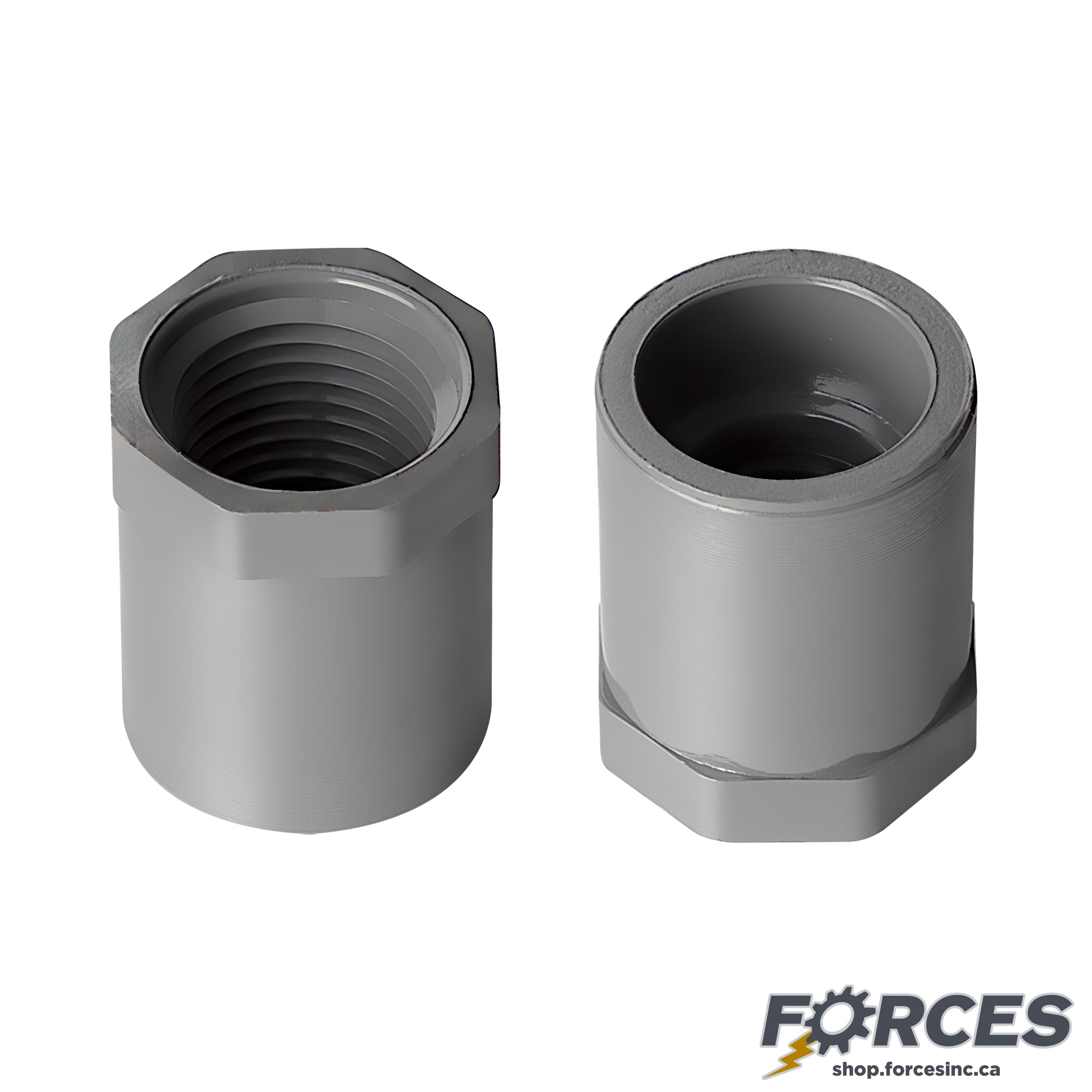 1-1/2" x 1-1/4" Reducer Bushing (Slip x FPT) Sch 80 - PVC Grey | 838212 - Forces Inc