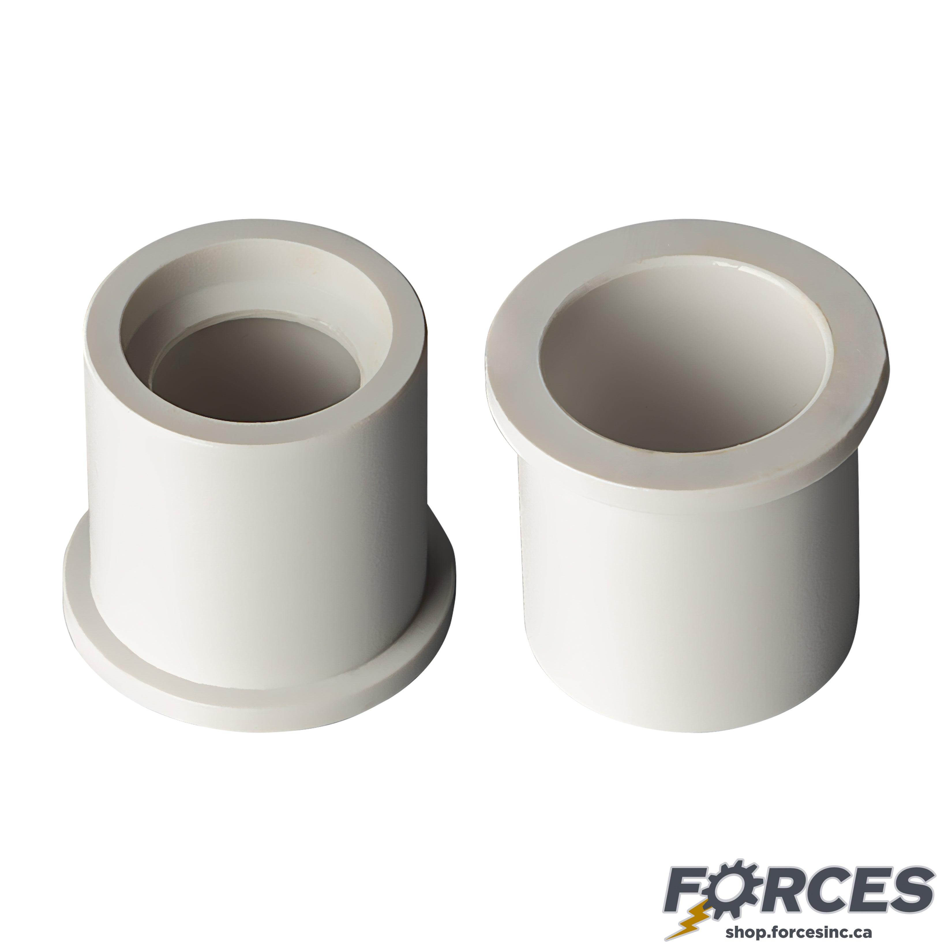 1-1/2" x 1" Reducer Bushing (SPG x SOC) Sch 40 - PVC white | 437211W - Forces Inc