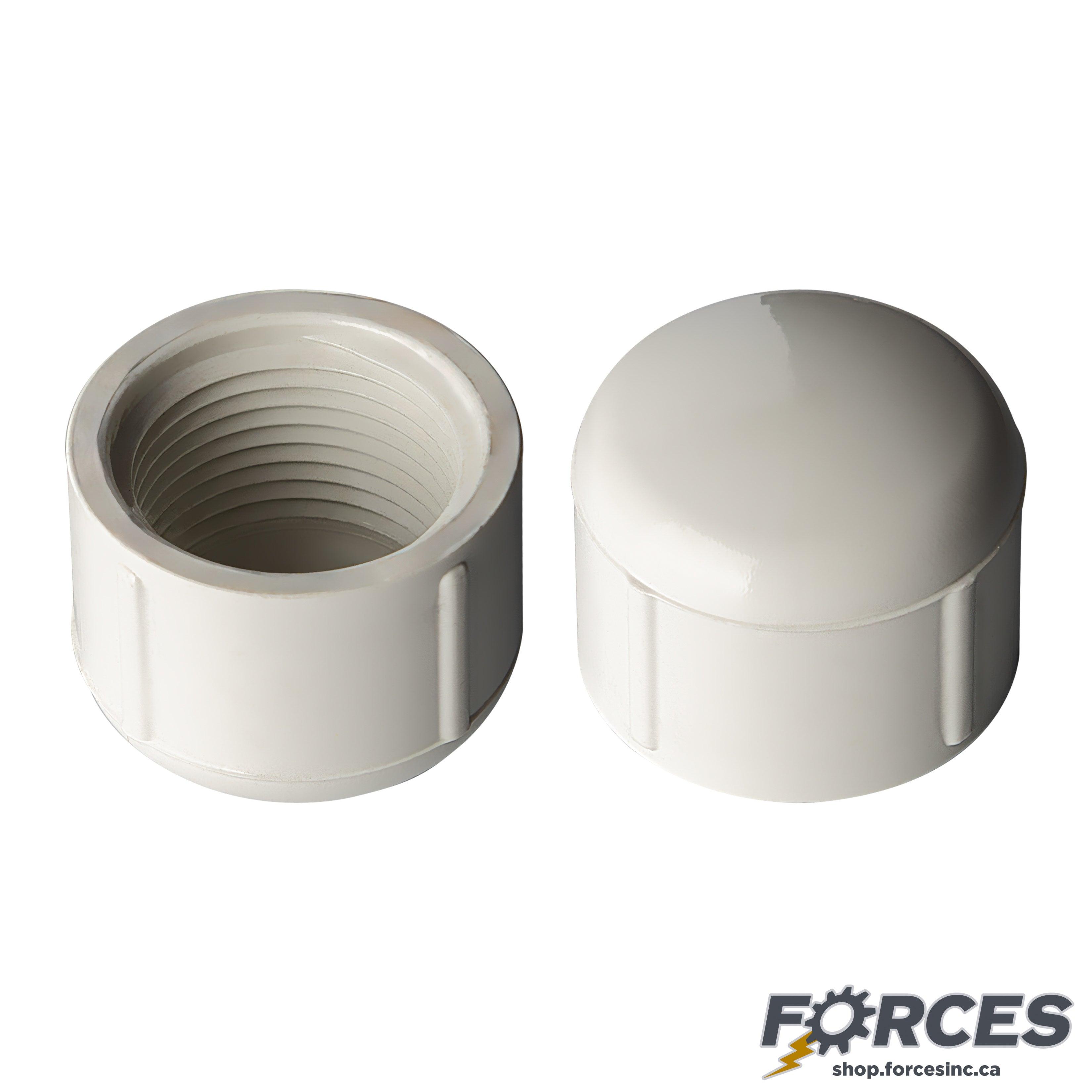 1-1/4" Cap (Threaded) Sch 40 - PVC white | 448012W - Forces Inc