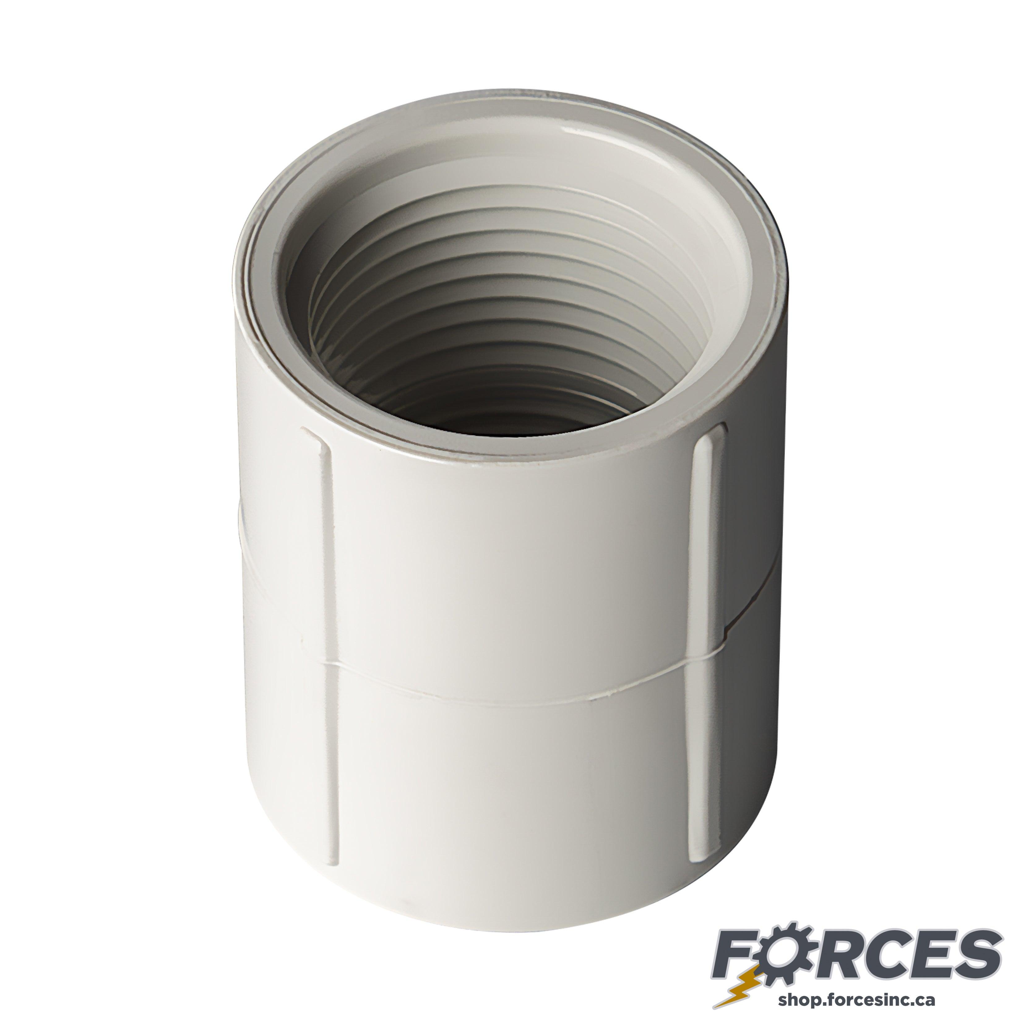 1-1/4" Coupling (Threaded) Sch 40 - PVC white | 430012W - Forces Inc