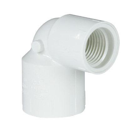 1-1/4" x 1/2" 90° Reducing Elbow (SOC x FPT) Sch 40 - PVC white | 407168W - Forces Inc