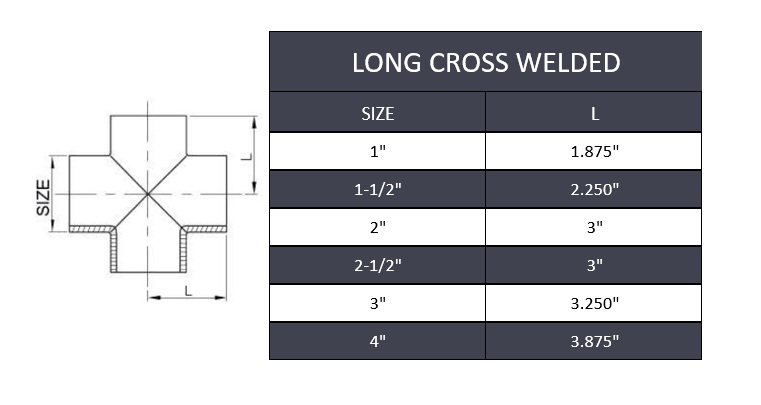 1" Butt Weld long Cross - Stainless Steel 316 - Forces Inc