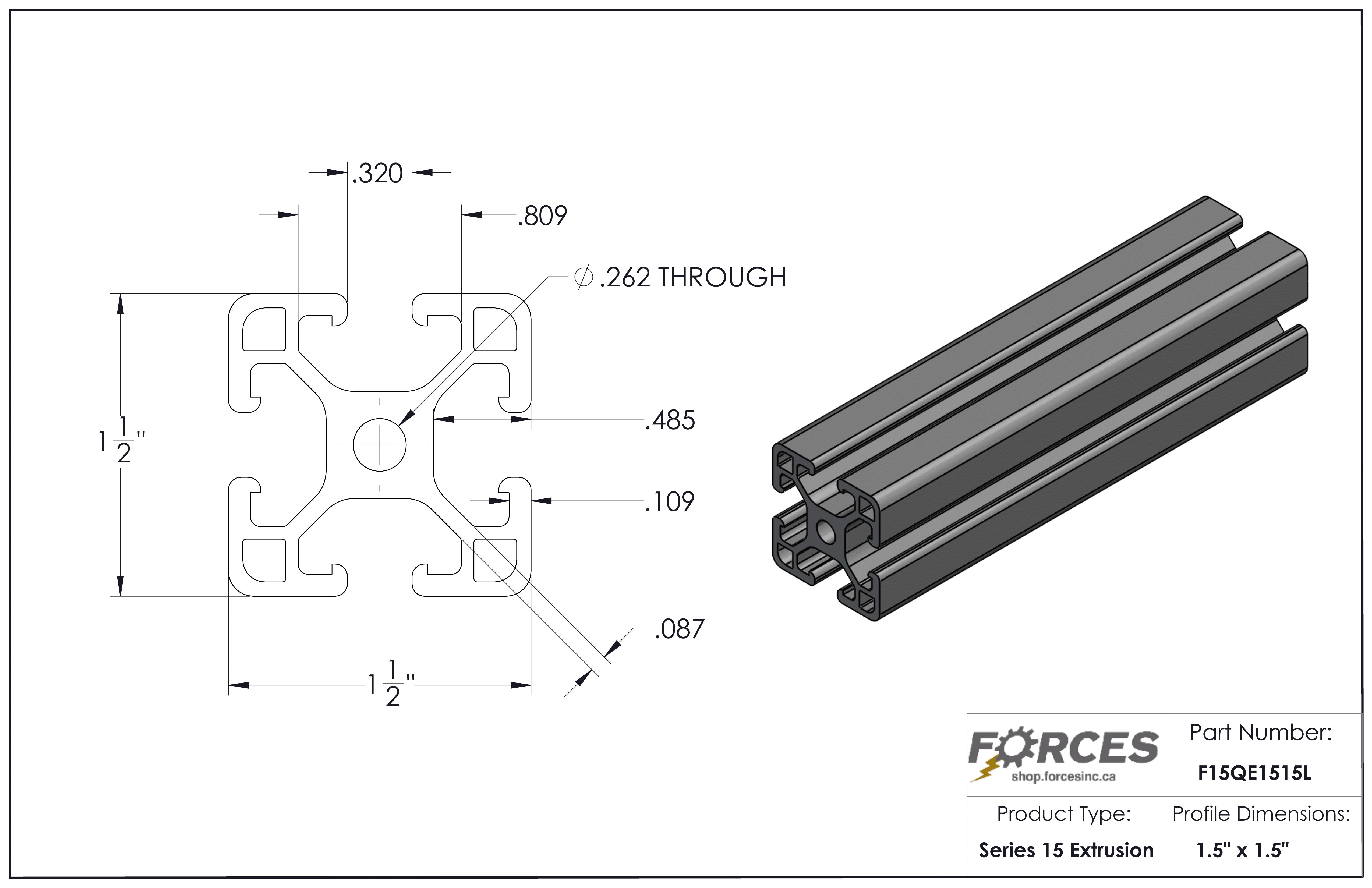 1.5" x 1.5" T-Slotted Aluminum Extrusion Smooth Lite
