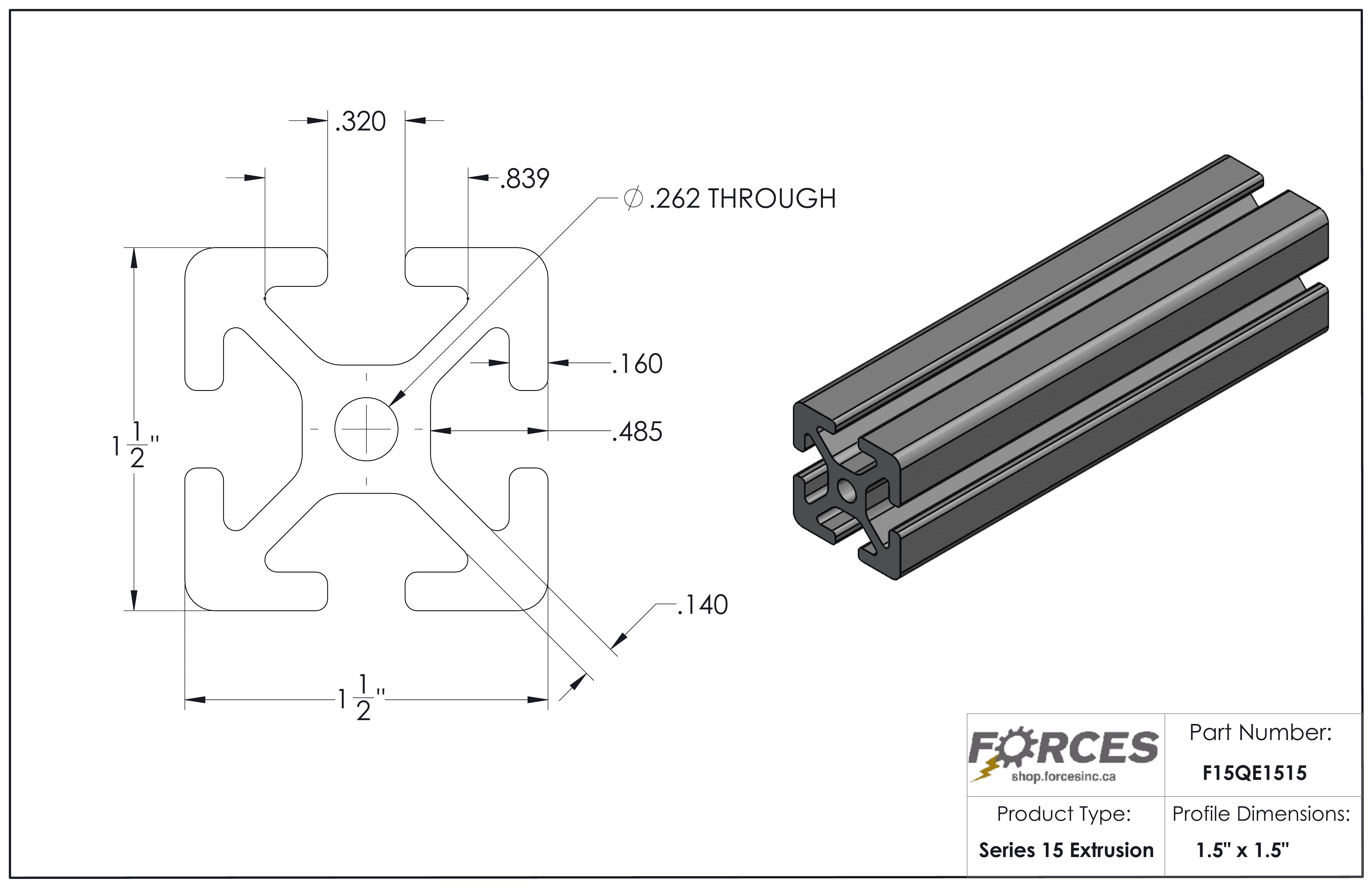 1.5" x 1.5" T-Slotted Aluminum Extrusion Smooth