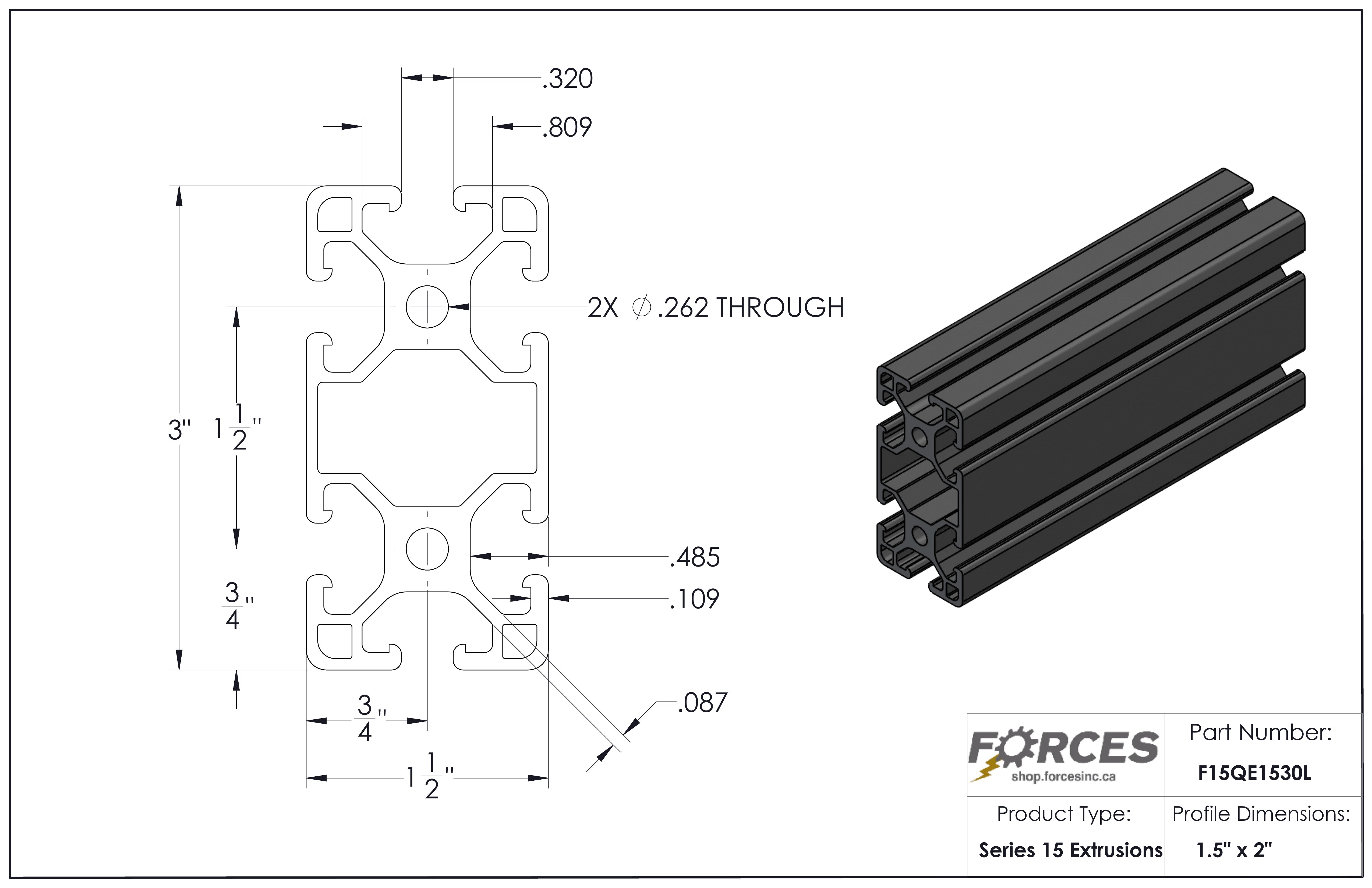 1.5" x 3" T-Slotted Aluminum Extrusion Smooth Lite