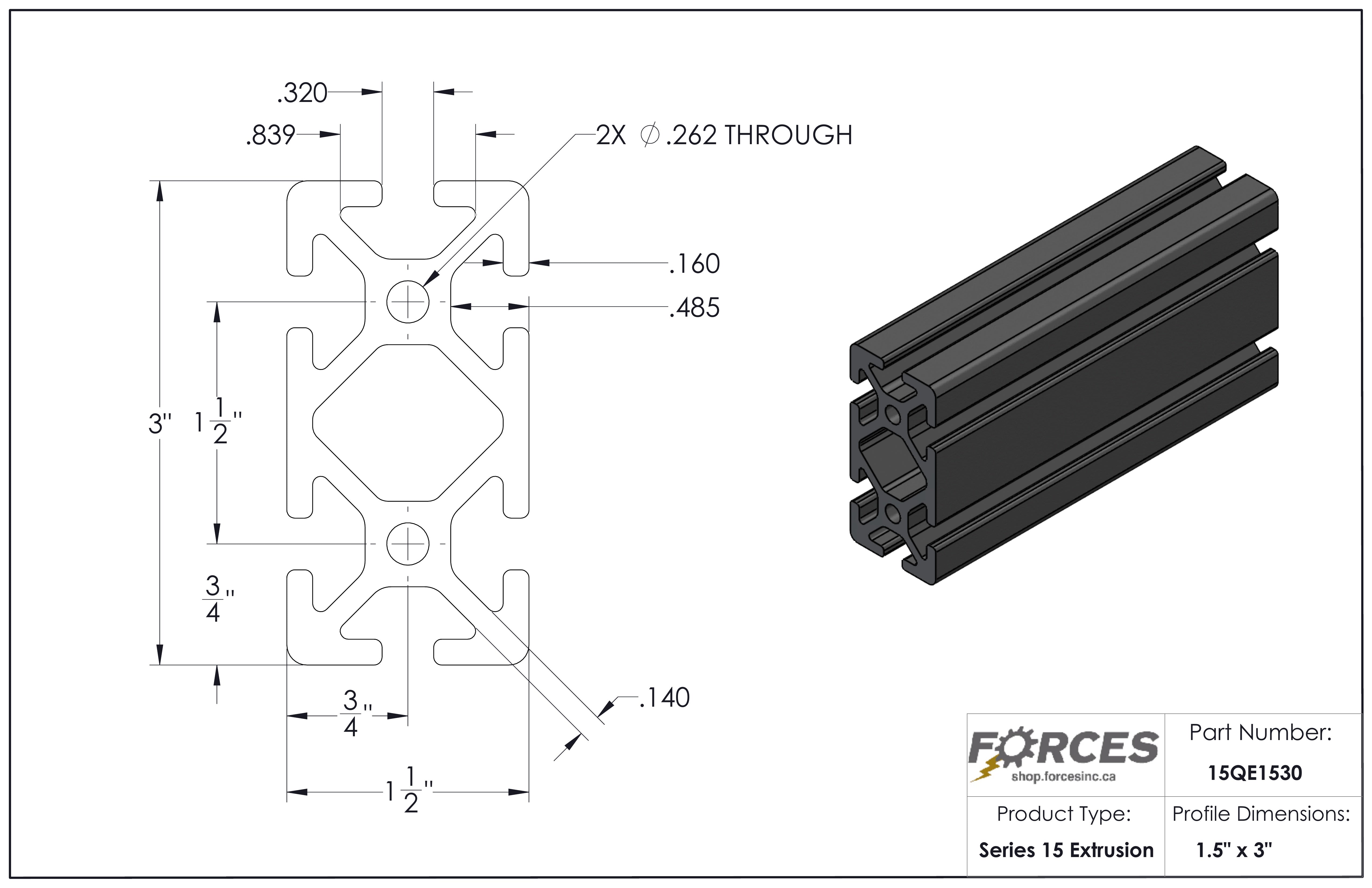 1.5" x 3" T-Slotted Aluminum Extrusion Smooth