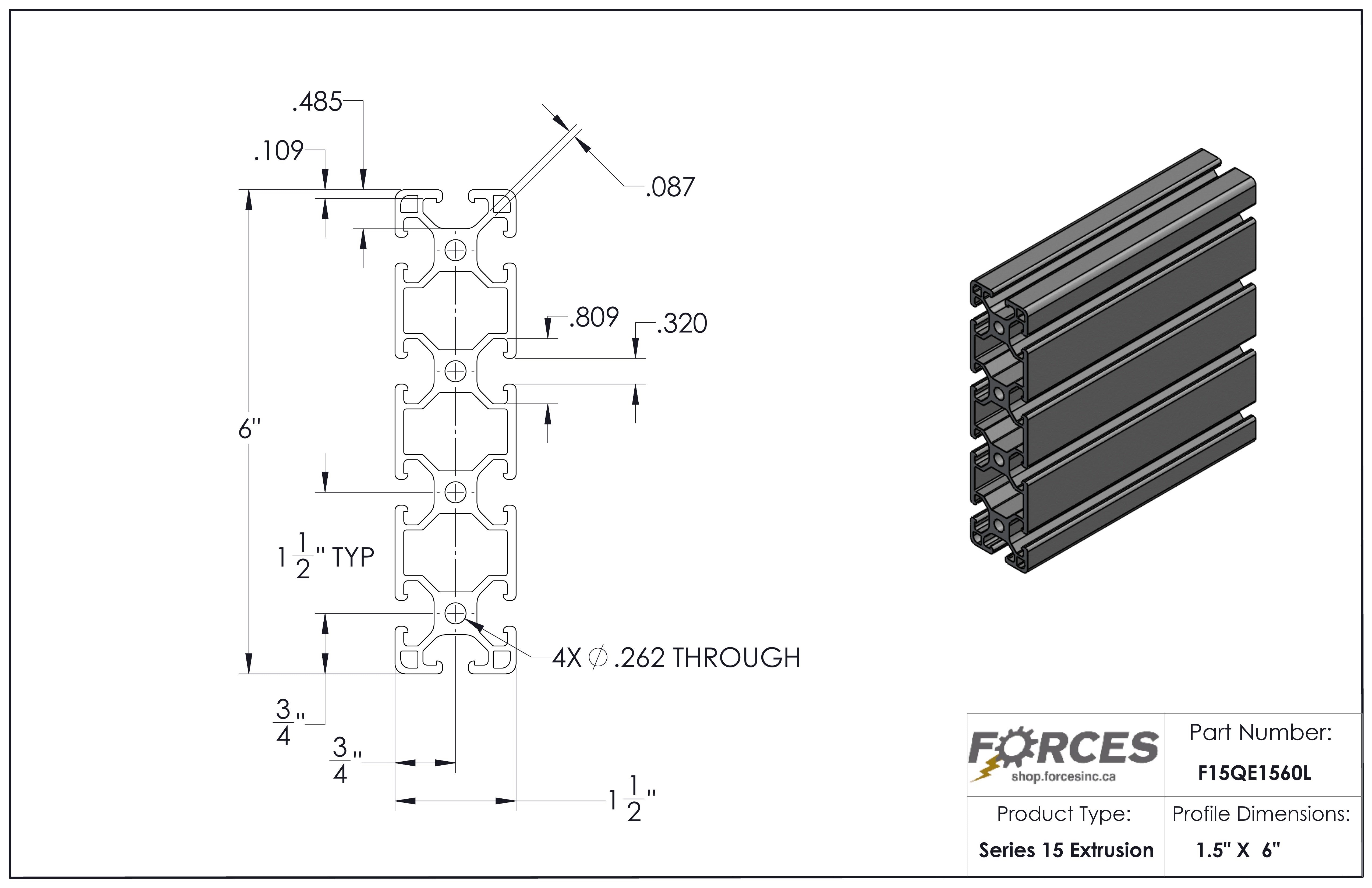 1.5" x 6" T-Slotted Aluminum Extrusion Smooth Lite