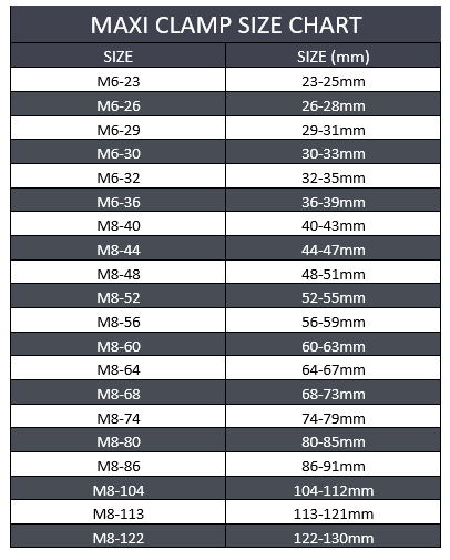 104-112mm Maxi Clamp - Stainless Steel 304 | M8-104 - Forces Inc