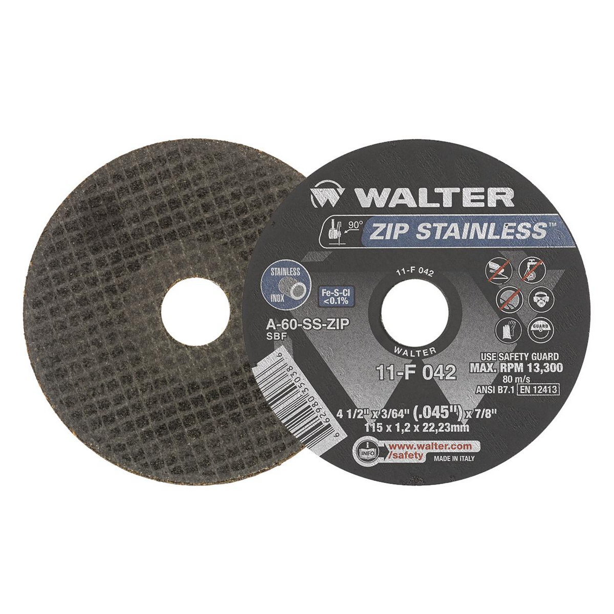 11F042 | ZIP STAINLESS™ Cut-Off Wheel 4-1/2" x 3/64", 7/8" Arbor, Type 1