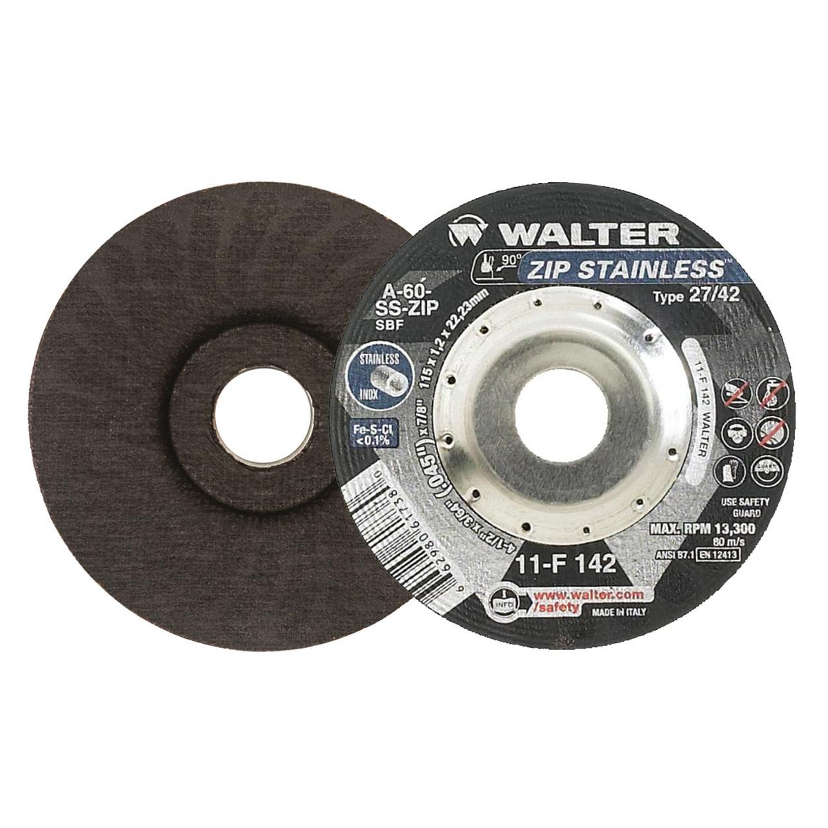 11F142 | ZIP STAINLESS™ Cut-Off Wheel 4-1/2" x 3/64", 7/8" Arbor, Type 27