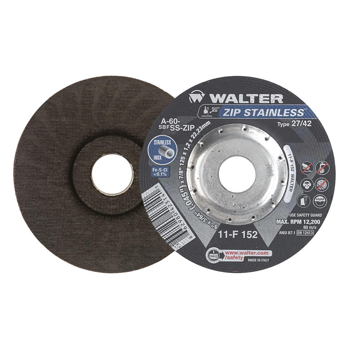 11F152 | ZIP STAINLESS™ Cut-Off Wheel 5" x 3/64", 7/8" Arbor, Type 27
