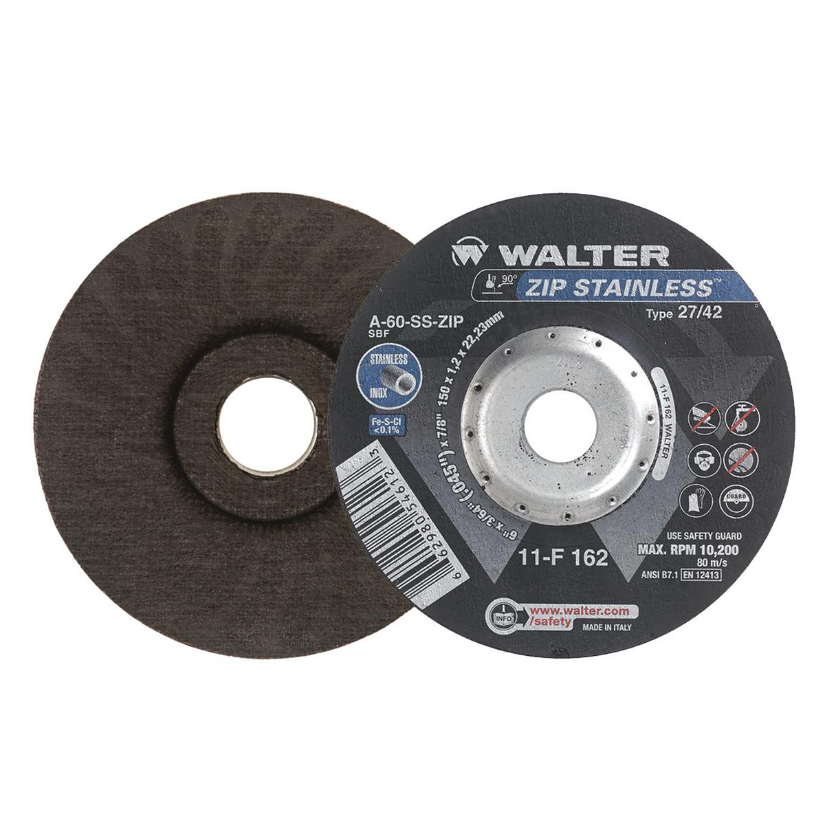 11F162 | ZIP STAINLESS™ Cut-Off Wheel 6" x 3/64", 7/8" Arbor, Type 27