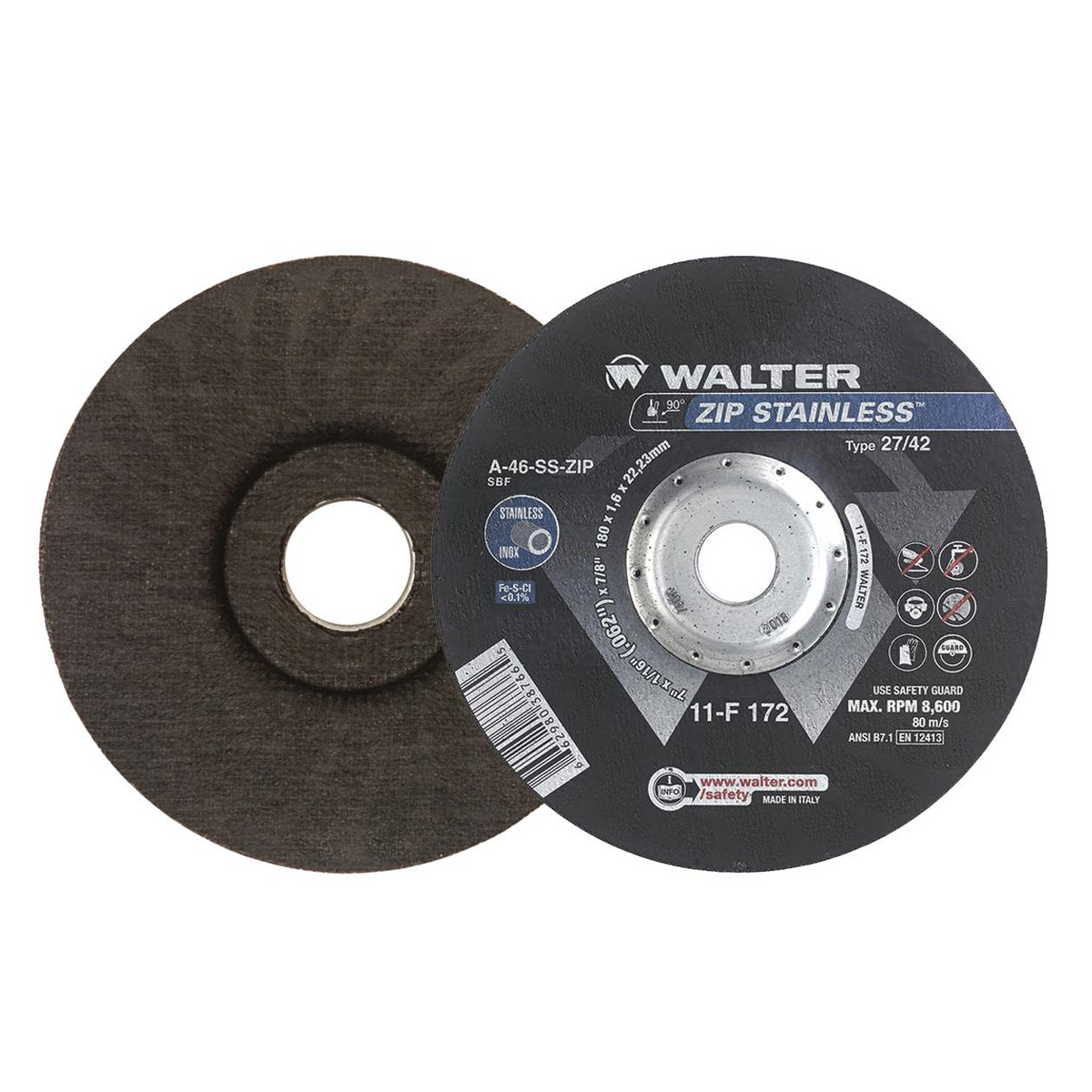 11F172 | ZIP STAINLESS™ Cut-Off Wheel 7" x 1/16", 7/8" Arbor, Type 27