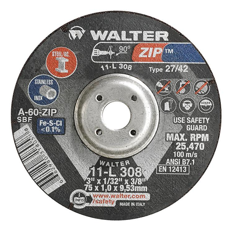 11L308 | ZIP™ Cut-Off Wheel 3" x 1/32", 3/8" Arbor, Type 27