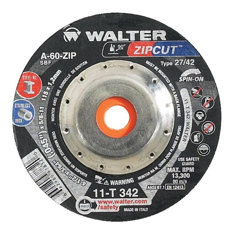 11T342 | ZIPCUT™ SPIN-ON Cut-Off Wheel 4-1/2" x 3/64", 5/8"-11 Arbor, Type 27S