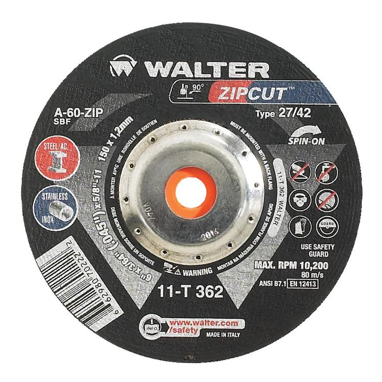 11T362 | ZIPCUT™ SPIN-ON Cut-Off Wheel 6" x 3/64", 5/8"-11 Arbor, Type 27S