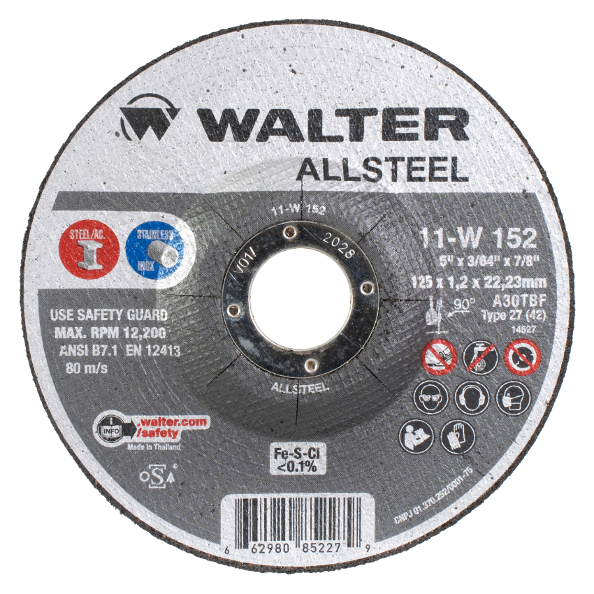 11W152 | ALLSTEEL™ Cut-Off Wheel 5" x 3/64", 7/8" Arbor, Type 27
