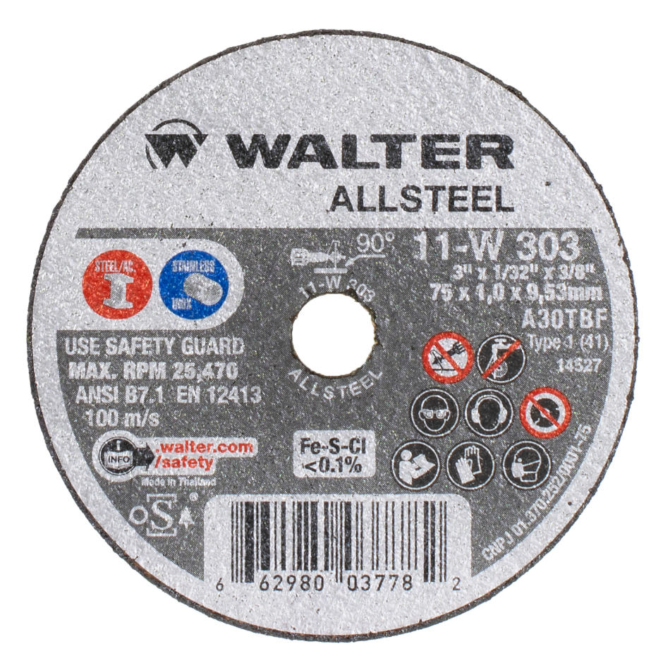 11W303 | ALLSTEEL™ Cut-Off Wheel 3" x 1/32", 3/8" Arbor, Type 1