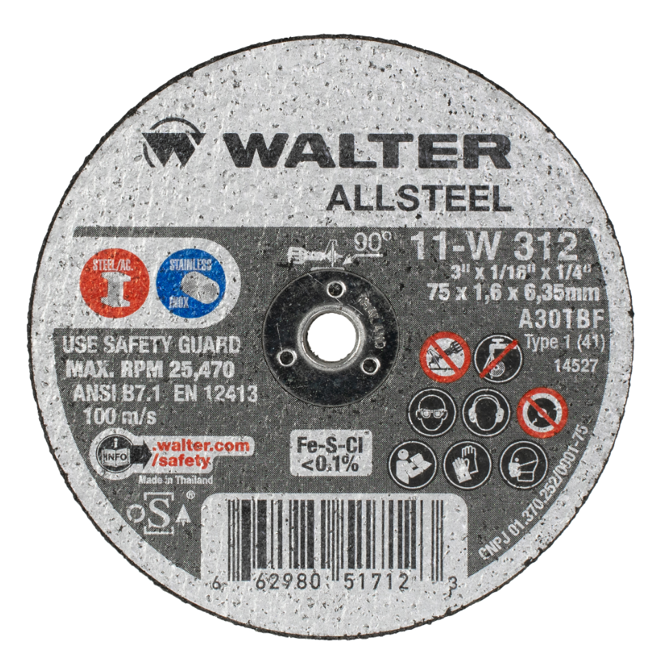 11W312 | ALLSTEEL™ Cut-Off Wheel 3" x 1/16", 1/4" Arbor, Type 1