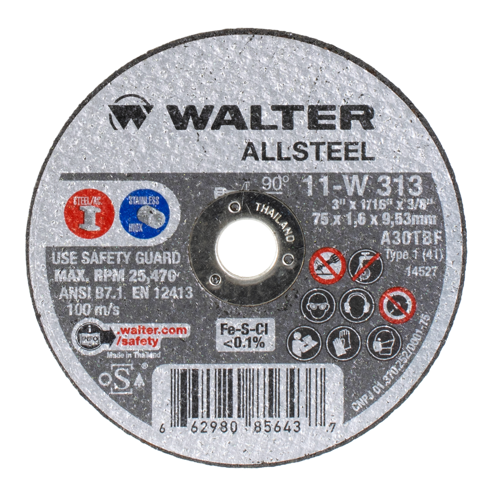 11W313 | ALLSTEEL™ Cut-Off Wheel 3" x 1/16", 3/8" Arbor, Type 1