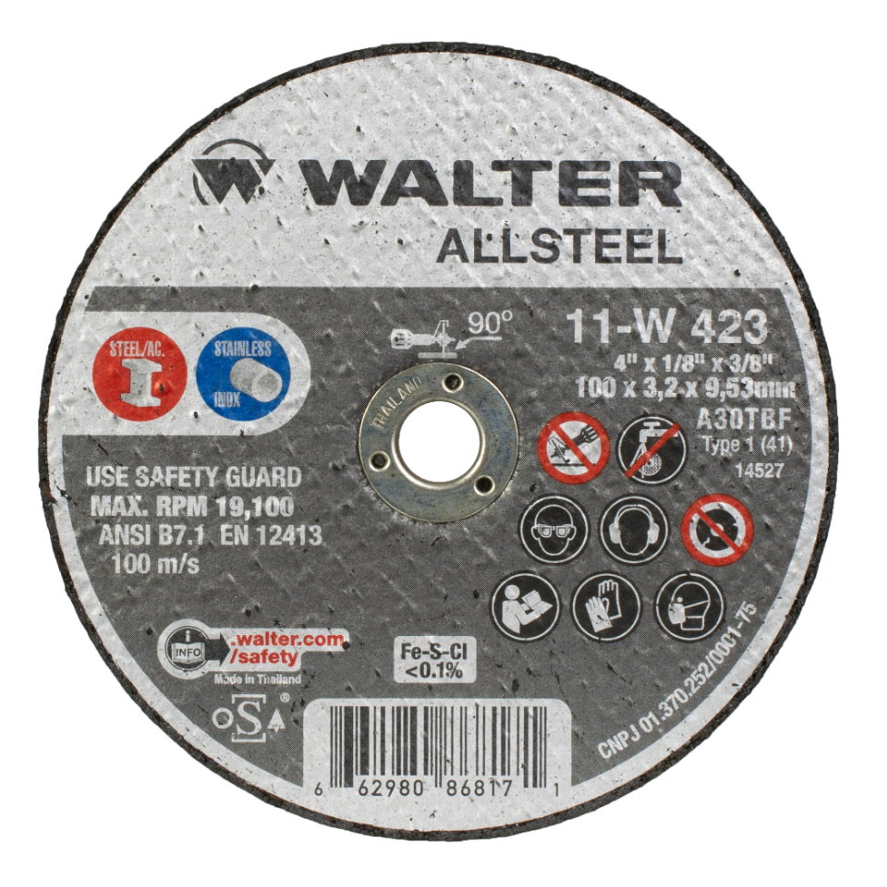 11W423 | ALLSTEEL™ Cut-Off Wheel 4" x 1/8", 3/8" Arbor, Type 1