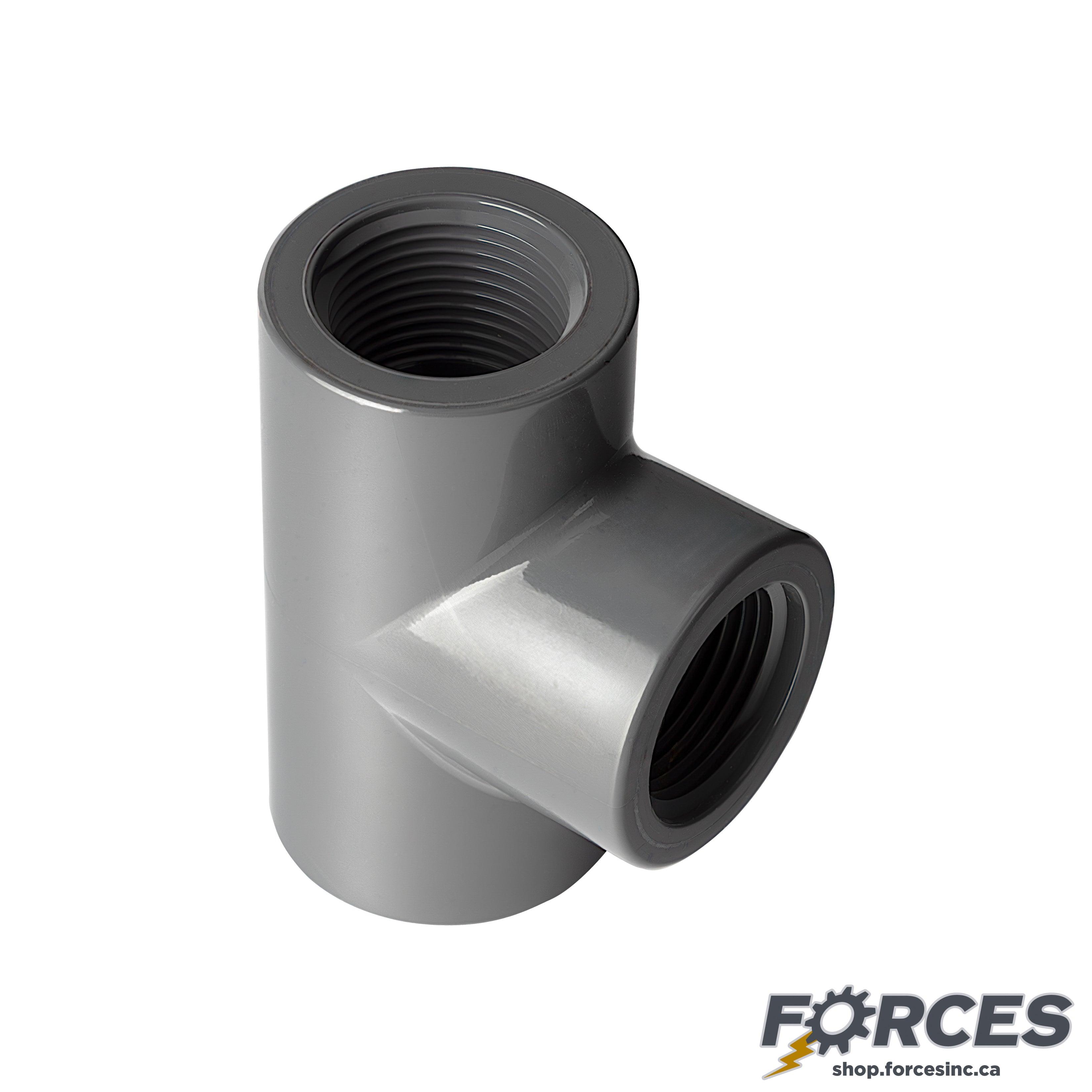 1/2" Tee (Threaded) Sch 80 - PVC Grey | 805005 - Forces Inc