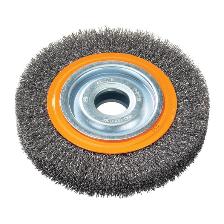 13B065 | Bench Grinder Wheel Brush 6" x 3/4", 1-1/4" Arbor, Crimped Steel Wires