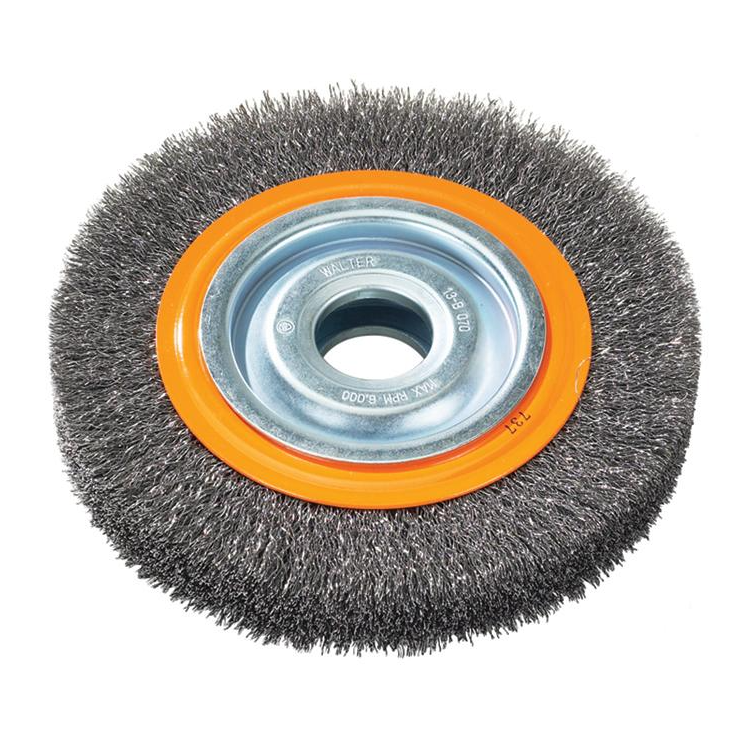 13B085 | Bench Grinder Wheel Brush 8" x 3/4", 1-1/4" Arbor, Crimped Steel Wires