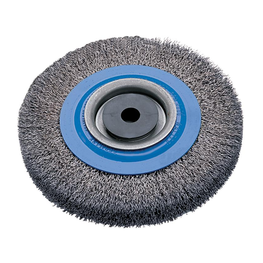 13B180 | Bench Grinder Wheel Brush 8" x 1", 1-1/4" Arbor, Crimped Stainless Steel Wires