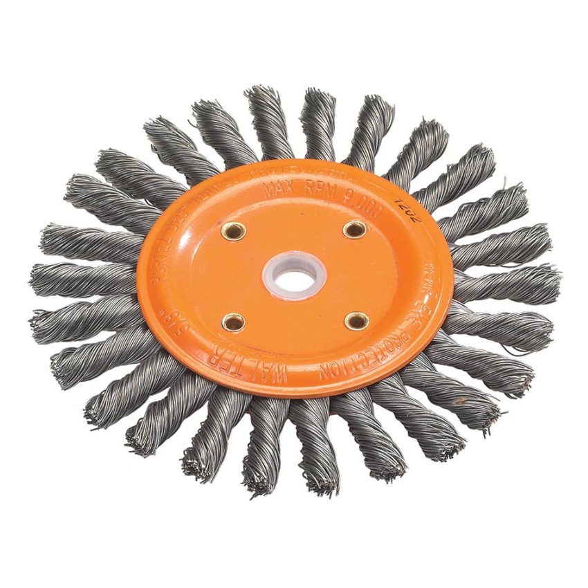 13B260 | Bench Grinder Wheel Brush 6" x 3/8", 5/8" Arbor, Knot-Twisted Steel Wires
