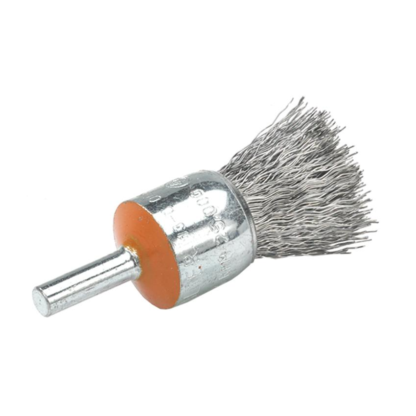 13C010 | Mounted Wire Brush 1", 1/4" Arbor, Crimped Wires Steel Wires